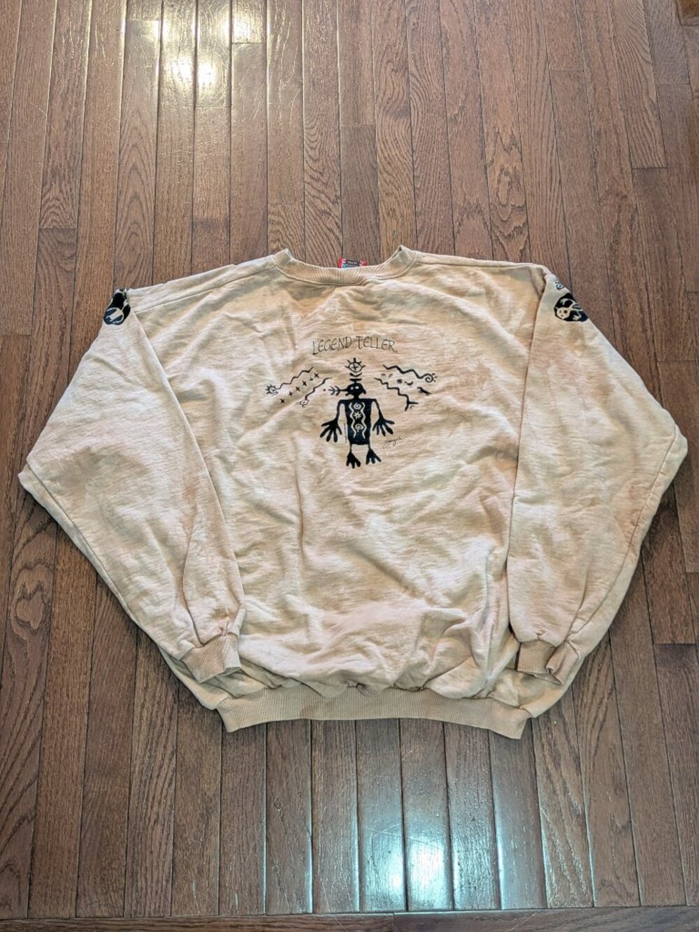 90's Dagoli "Legend Teller" Ancient Cave Art Tie Dye Crewneck Made in Canada - S - Picture 5 of 6
